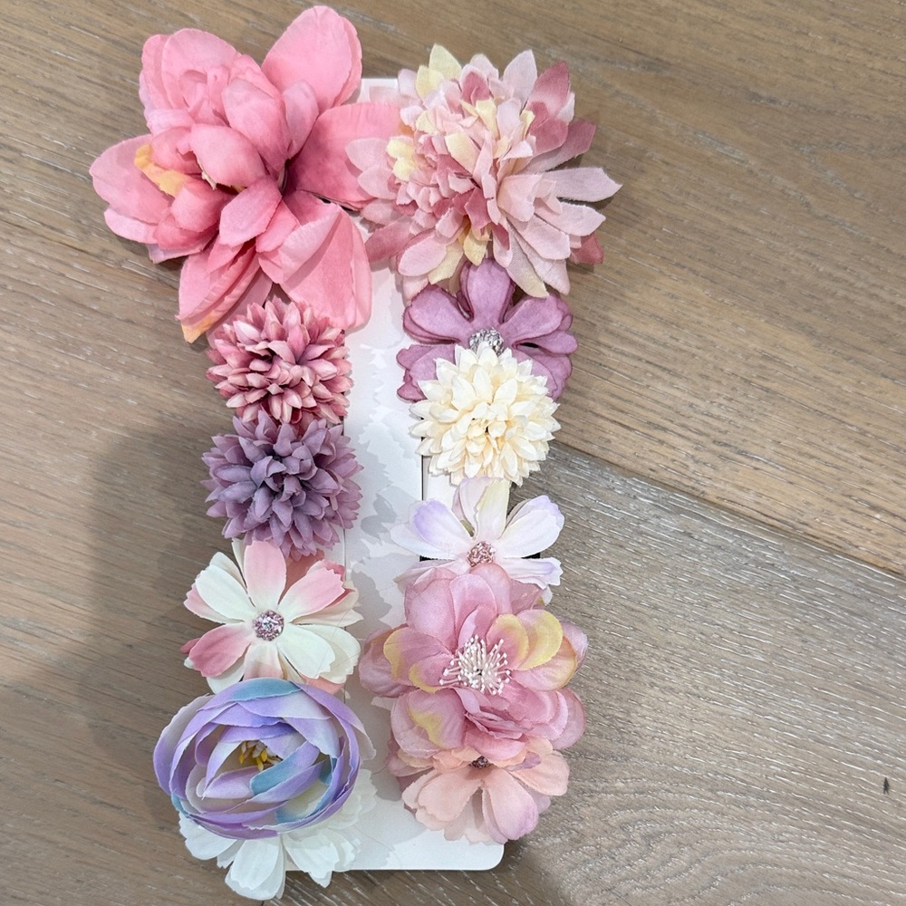 Floral Hair Clip Set - Pink and Purple